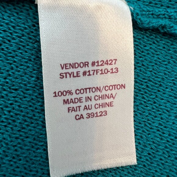 Northern Reflections Teal Cotton Knit Cardigan/Jacket Button Detail Pleats, Sz M - Picture 8 of 12